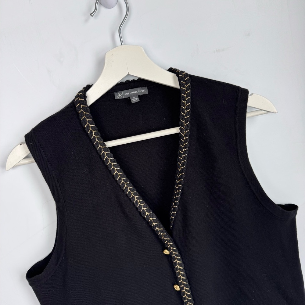 Adrianna Papell Gold Trimmed Black Sweater Vest Size XL - Picture 3 of 5